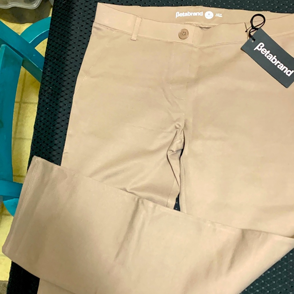 Betabrand khaki straight leg dress yoga pant